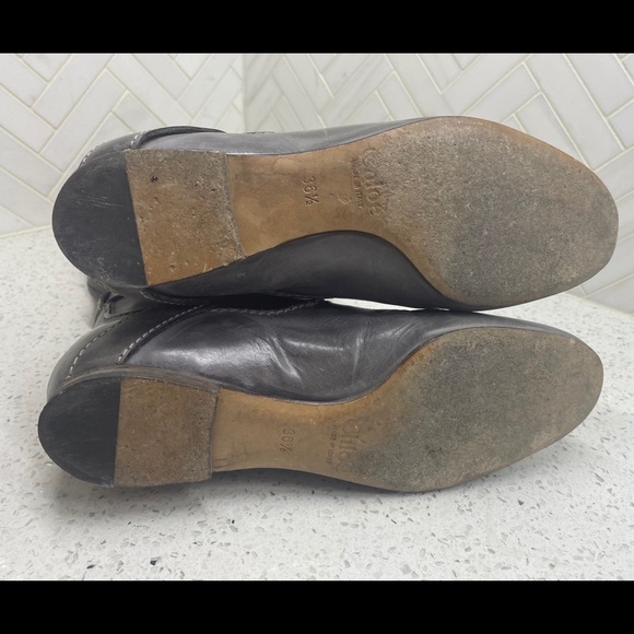 Chloe Grey Leather Knee High Riding Boots 36.5 - Picture 11 of 13